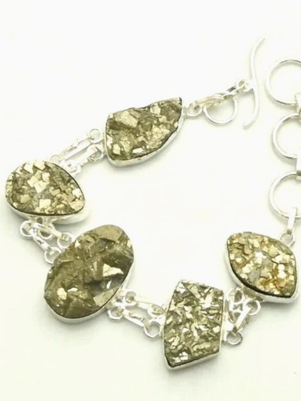 Apache Pyrite Druzy Gemstone Sterlimng Siolver Bracelet